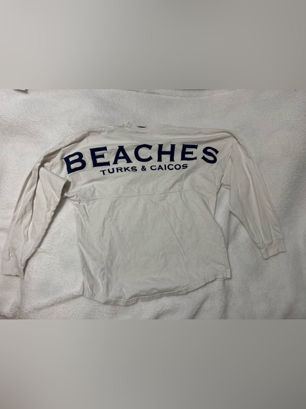 Beaches Turks & Caicos White Long Sleeve Tee with Navy Logo
